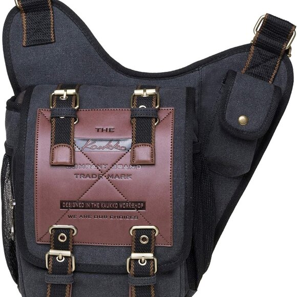 Mens Vintage Canvas Shoulder Messenger Bag Chest Leather Patchwork Messenger Bag - Picture 1 of 9